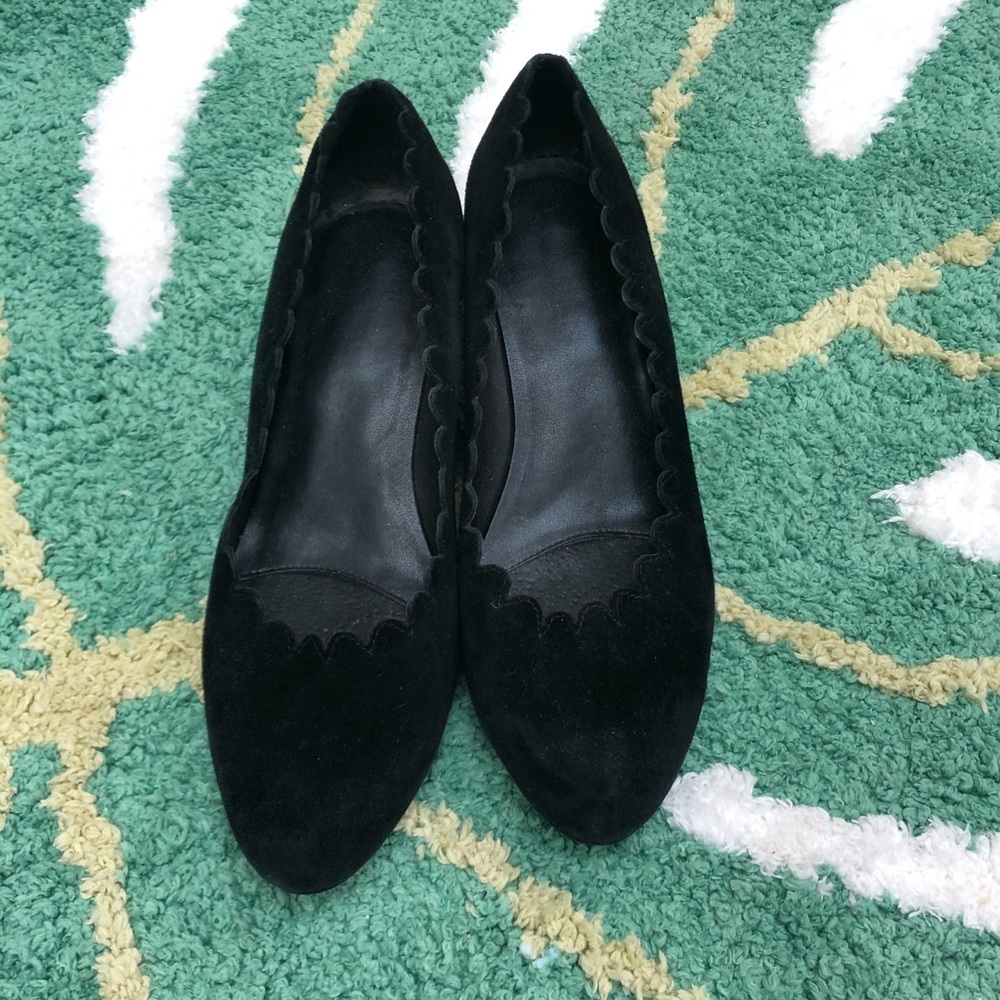 Suede Wedge Heels with Scalloping